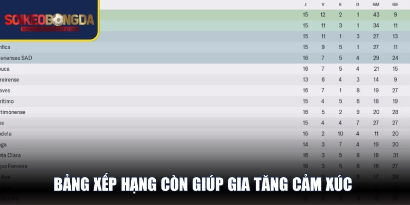 Bảng xếp hạng còn giúp gia tăng cảm xúc và gắn kết người hâm mộ